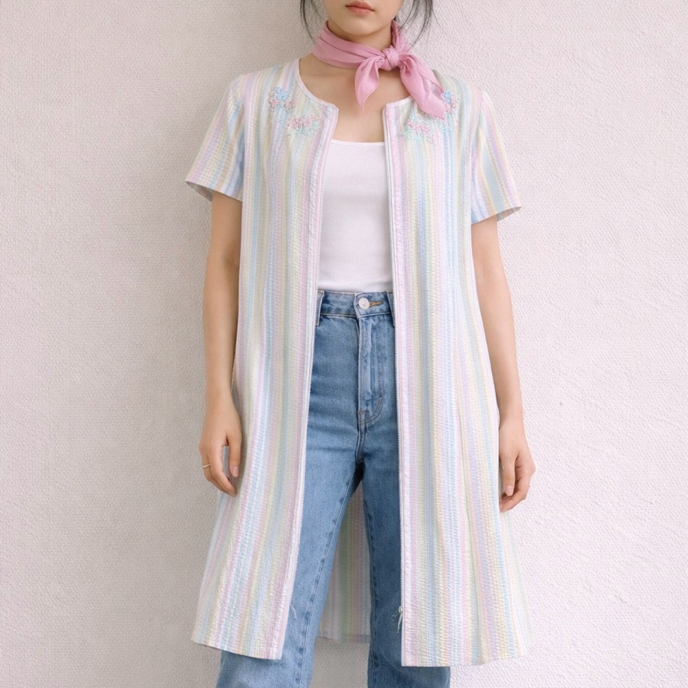 Vintage Colette By Miss Elaine Pastel Seersucker … - image 1